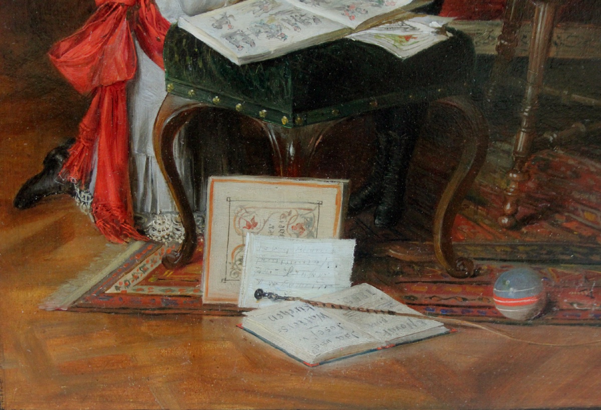 Portrait de frère et sœur dans la bibliothèque familiale  par Ernst Nowak (né en 1851)-photo-6