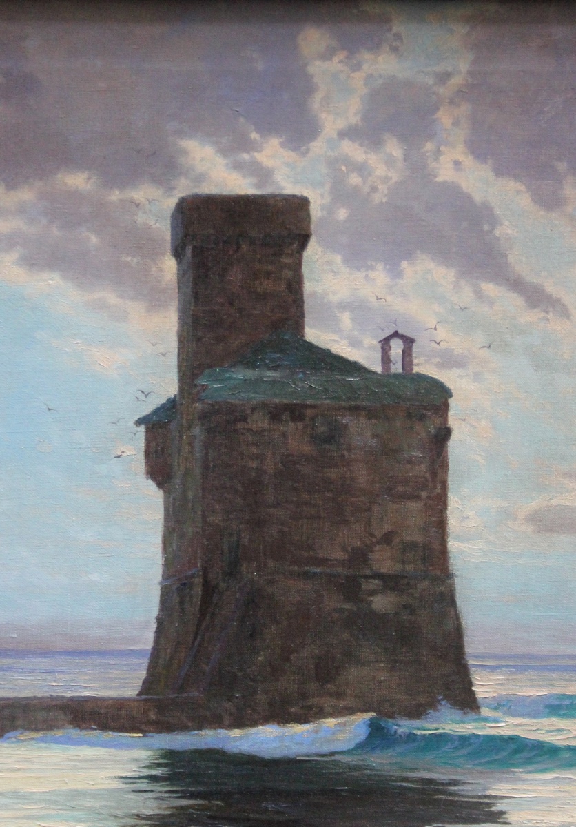 Paul Von Spaun (1876–1932) Seascape With An Ancient  Watchtower-photo-4