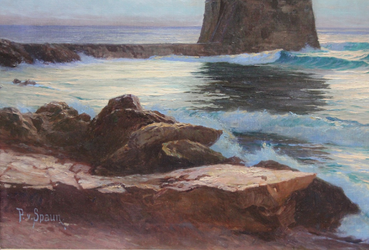 Paul Von Spaun (1876–1932) Seascape With An Ancient  Watchtower-photo-6