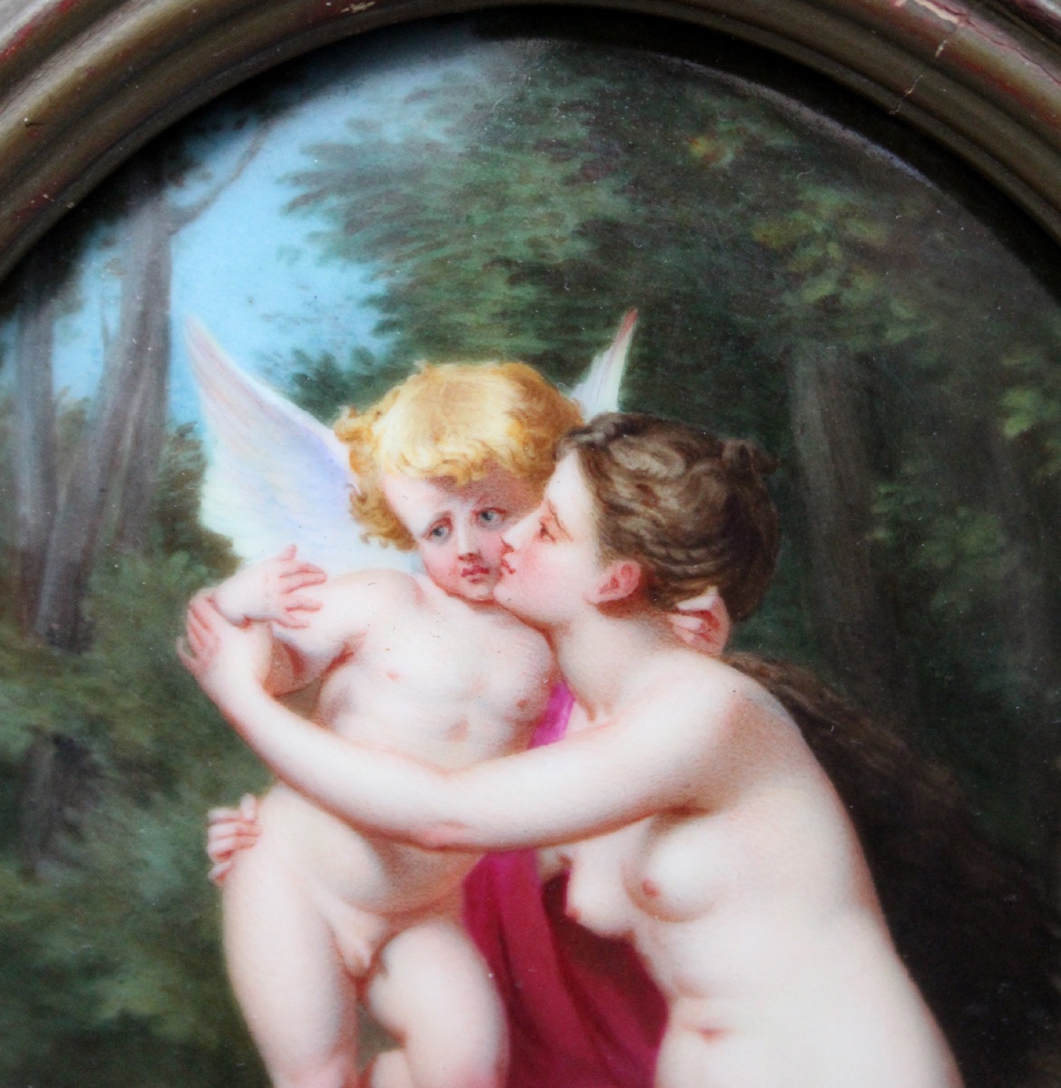 Cupid And Psyche, Porcelain Plaque, 19th Century-photo-3