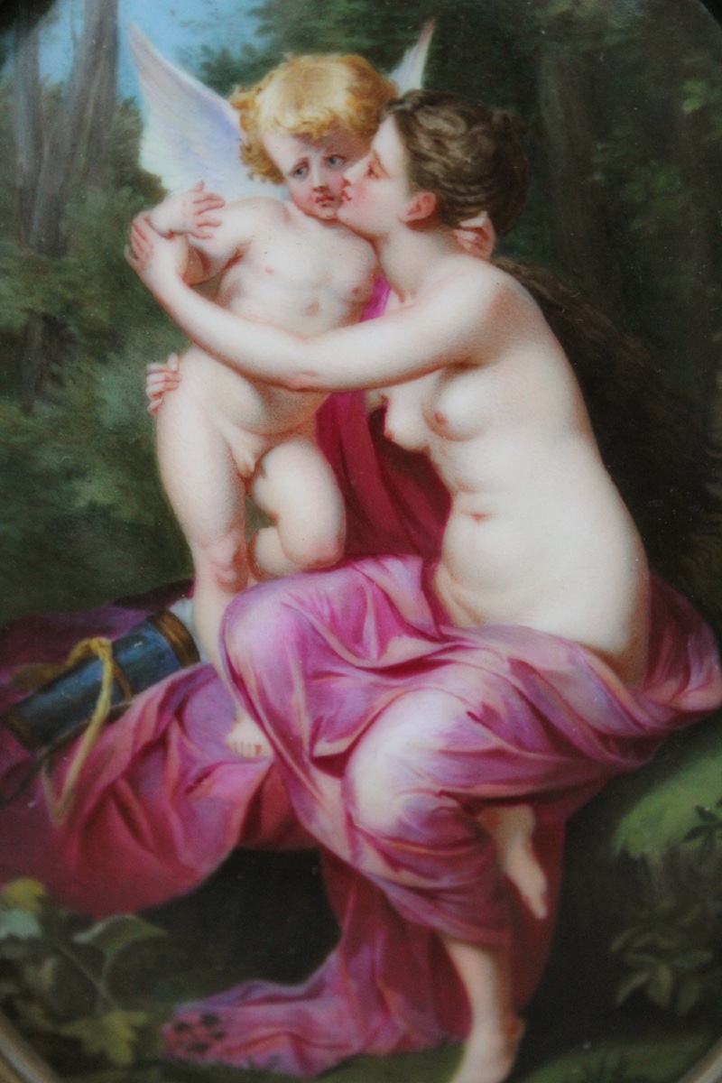 Cupid And Psyche, Porcelain Plaque, 19th Century-photo-4