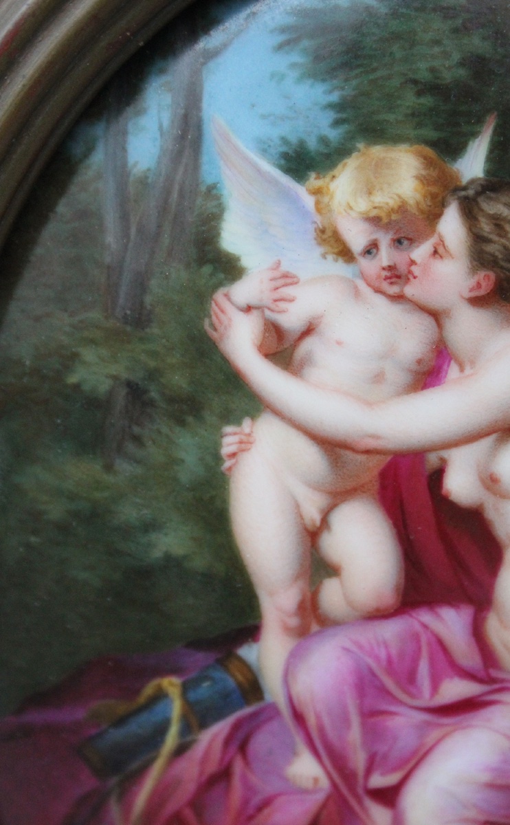 Cupid And Psyche, Porcelain Plaque, 19th Century-photo-1