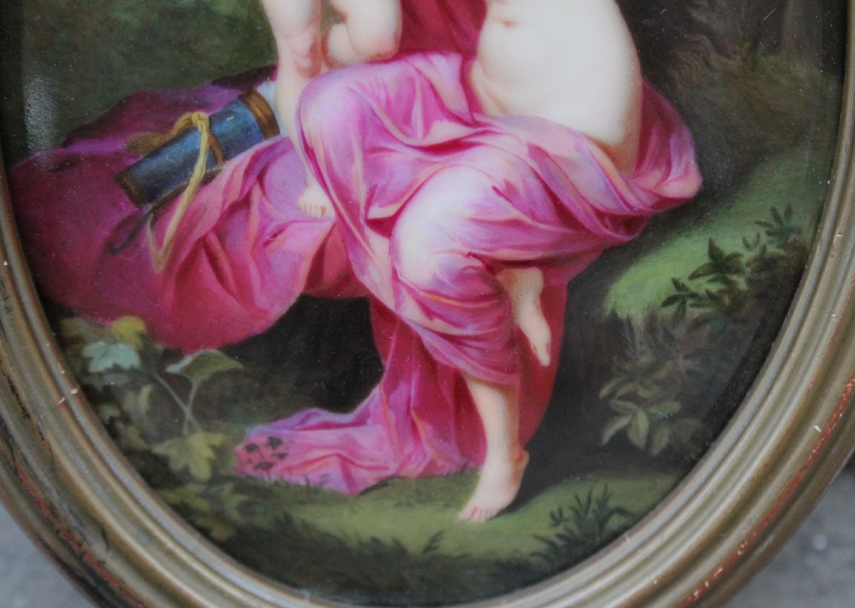 Cupid And Psyche, Porcelain Plaque, 19th Century-photo-2
