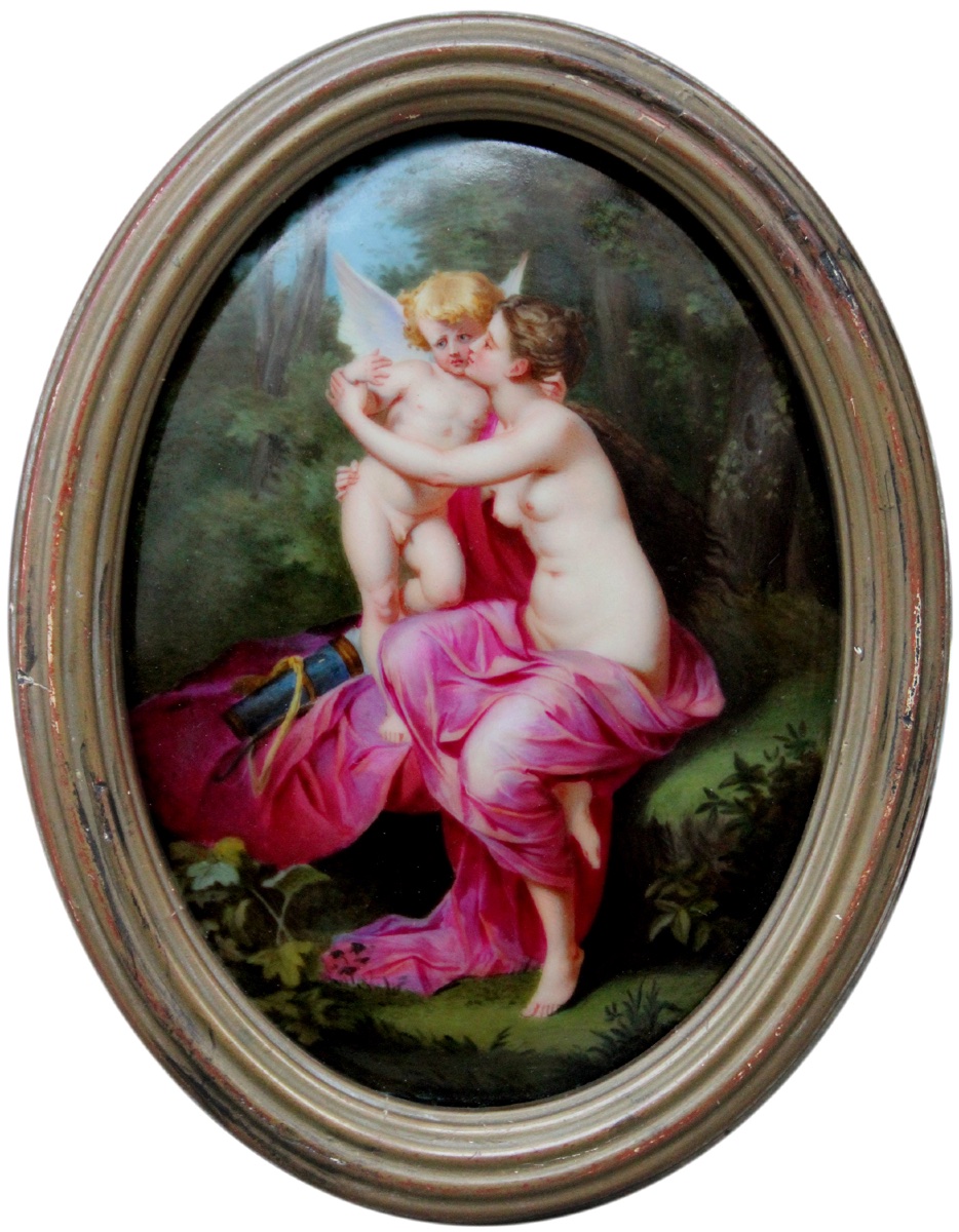 Cupid And Psyche, Porcelain Plaque, 19th Century