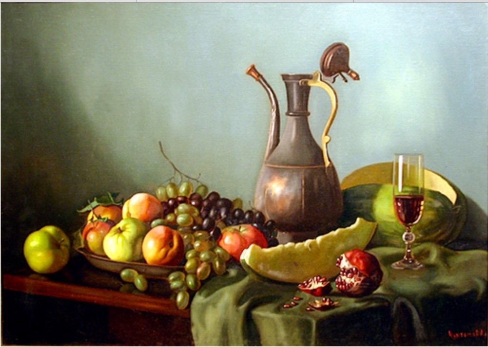 "the Large Still Life" By Russian Painter A. Chuntomov (mid-20th Century)-photo-2