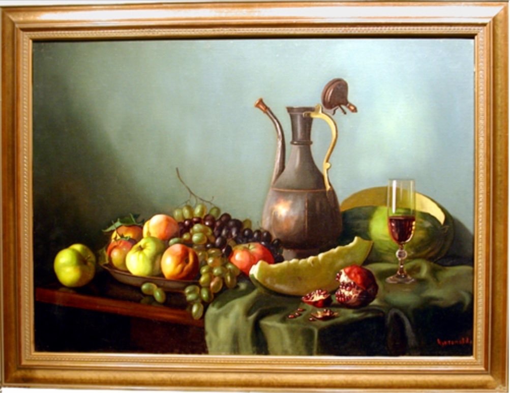 "the Large Still Life" By Russian Painter A. Chuntomov (mid-20th Century)