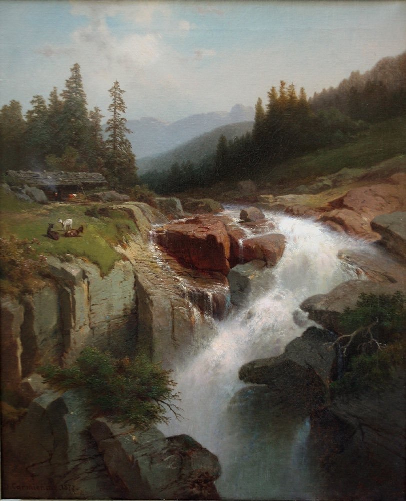 Dedo Carmiencke (copenhagen 1840–1907 Berlin): Waterfall In The Zillertal Valley In Tyrol-photo-2