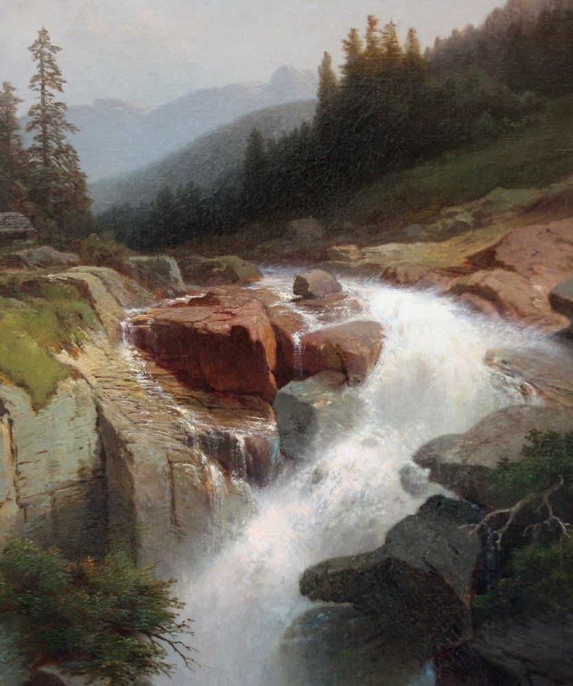 Dedo Carmiencke (copenhagen 1840–1907 Berlin): Waterfall In The Zillertal Valley In Tyrol-photo-3