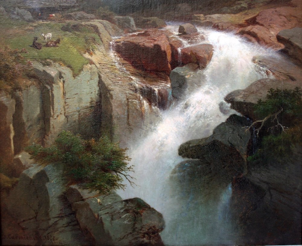 Dedo Carmiencke (copenhagen 1840–1907 Berlin): Waterfall In The Zillertal Valley In Tyrol-photo-3