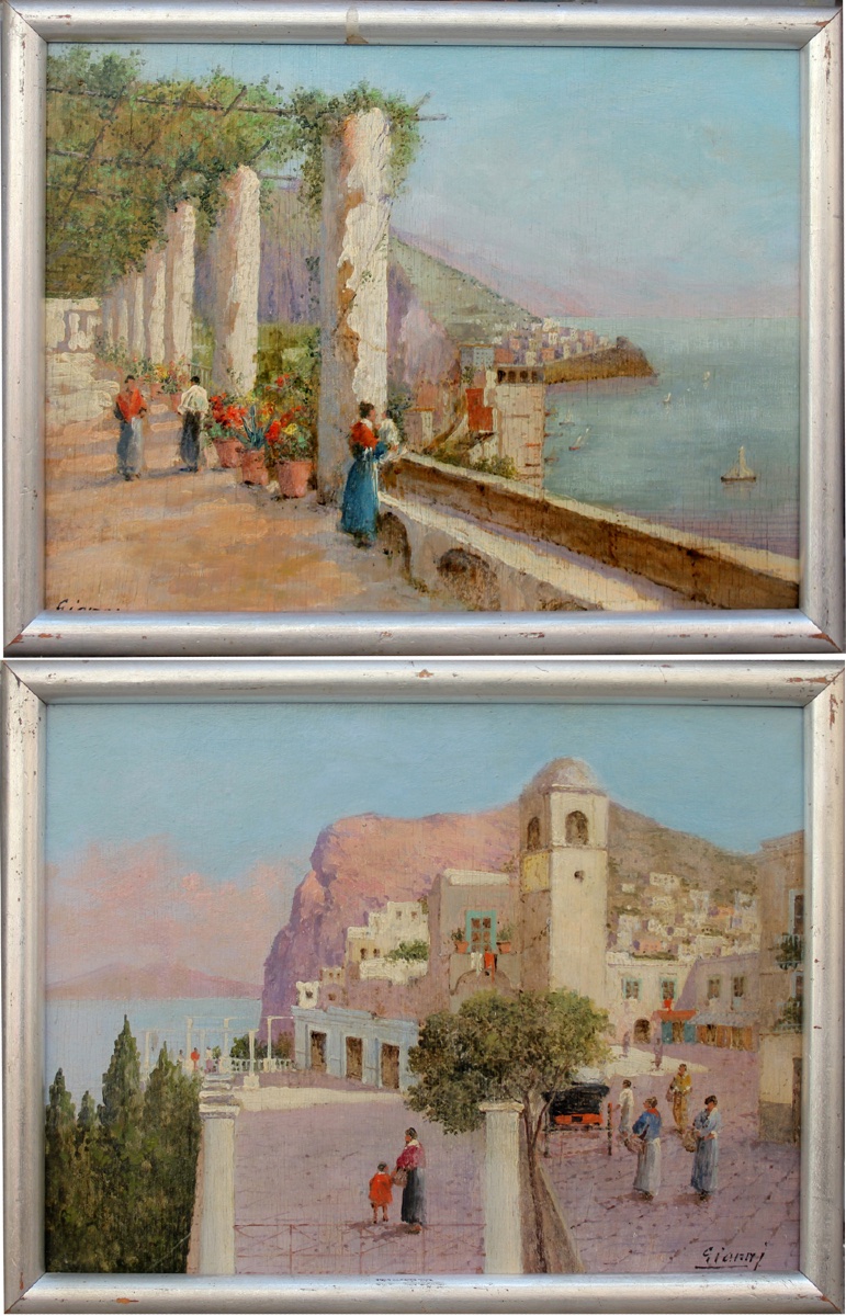 Two Street Scenes In Capri By Gianni (neapolitan, Active In The 19th And 20th Centuries)