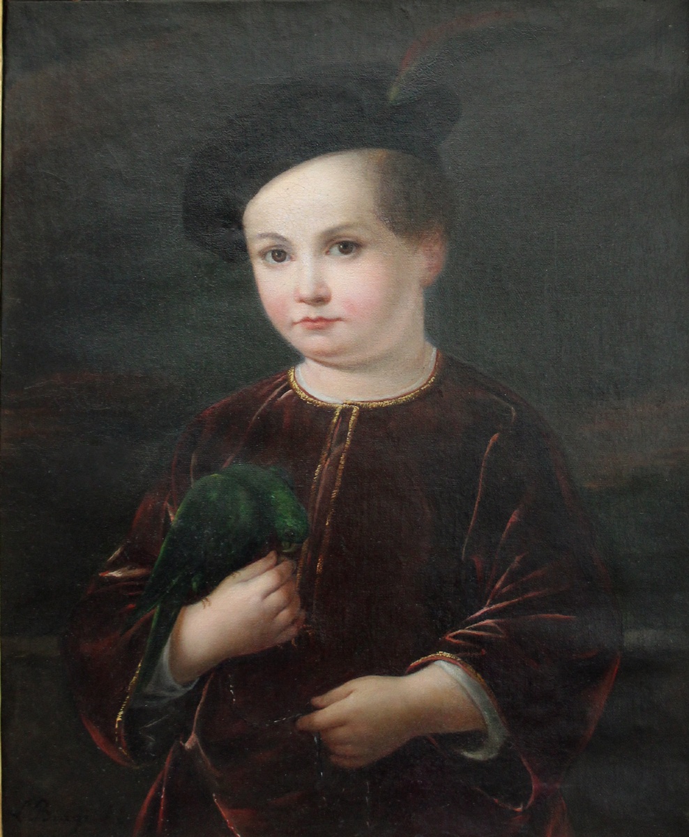 Luigi Biagi (1810 - Florence - 1882)  Portrait d'un enfant noble avec un perroquet-photo-2