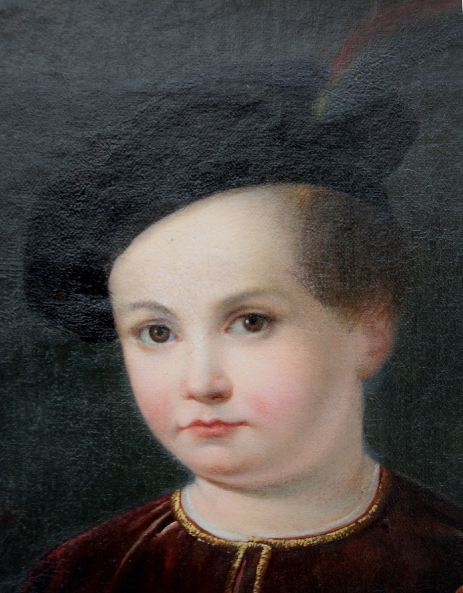 Luigi Biagi (1810 - Florence - 1882)  Portrait d'un enfant noble avec un perroquet-photo-4