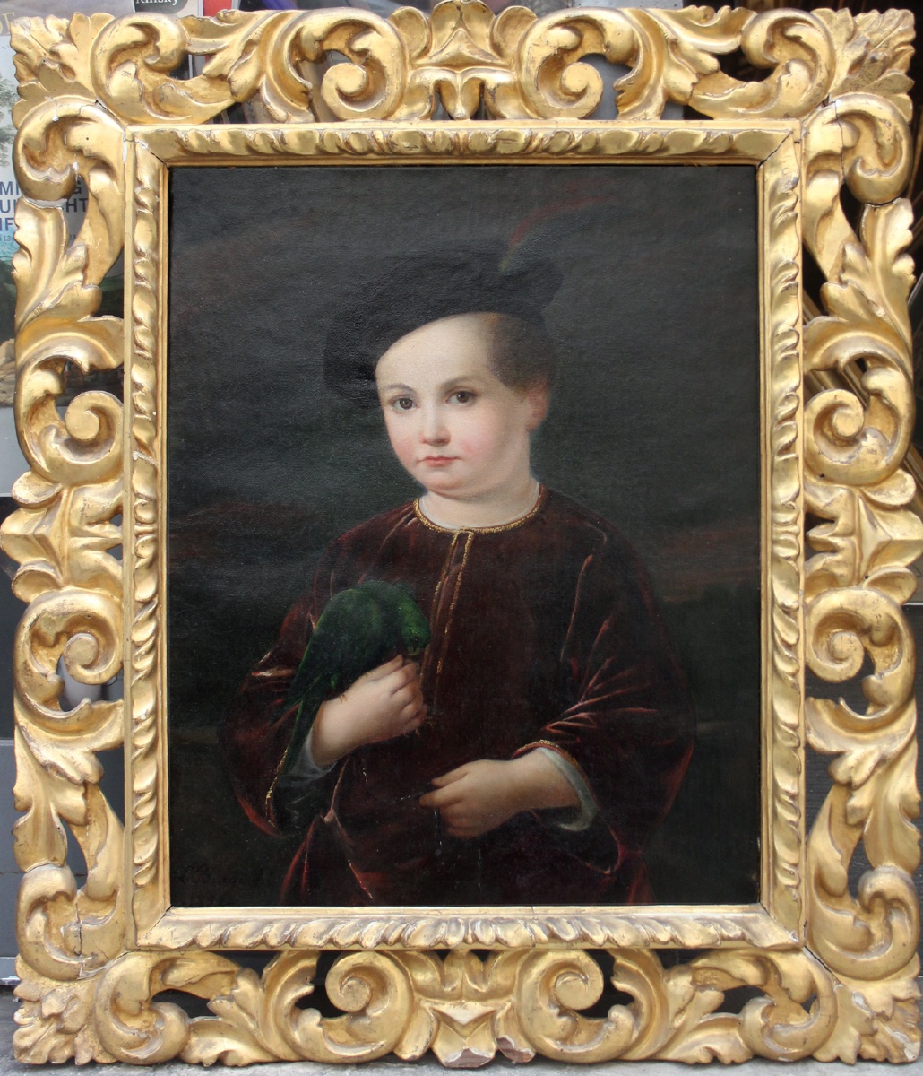 Luigi Biagi (1810 - Florence - 1882)  Portrait d'un enfant noble avec un perroquet