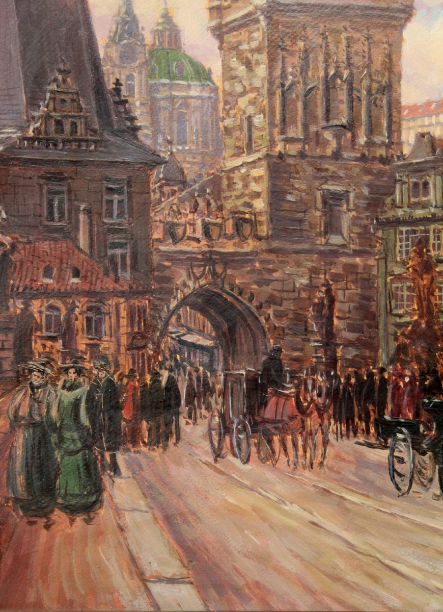 Vue du pont Charles à Prague, par Josef Vaic (artiste tchèque né en 1884)-photo-2