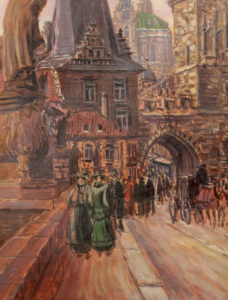 Vue du pont Charles à Prague, par Josef Vaic (artiste tchèque né en 1884)-photo-3