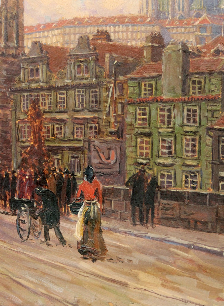 Vue du pont Charles à Prague, par Josef Vaic (artiste tchèque né en 1884)-photo-4