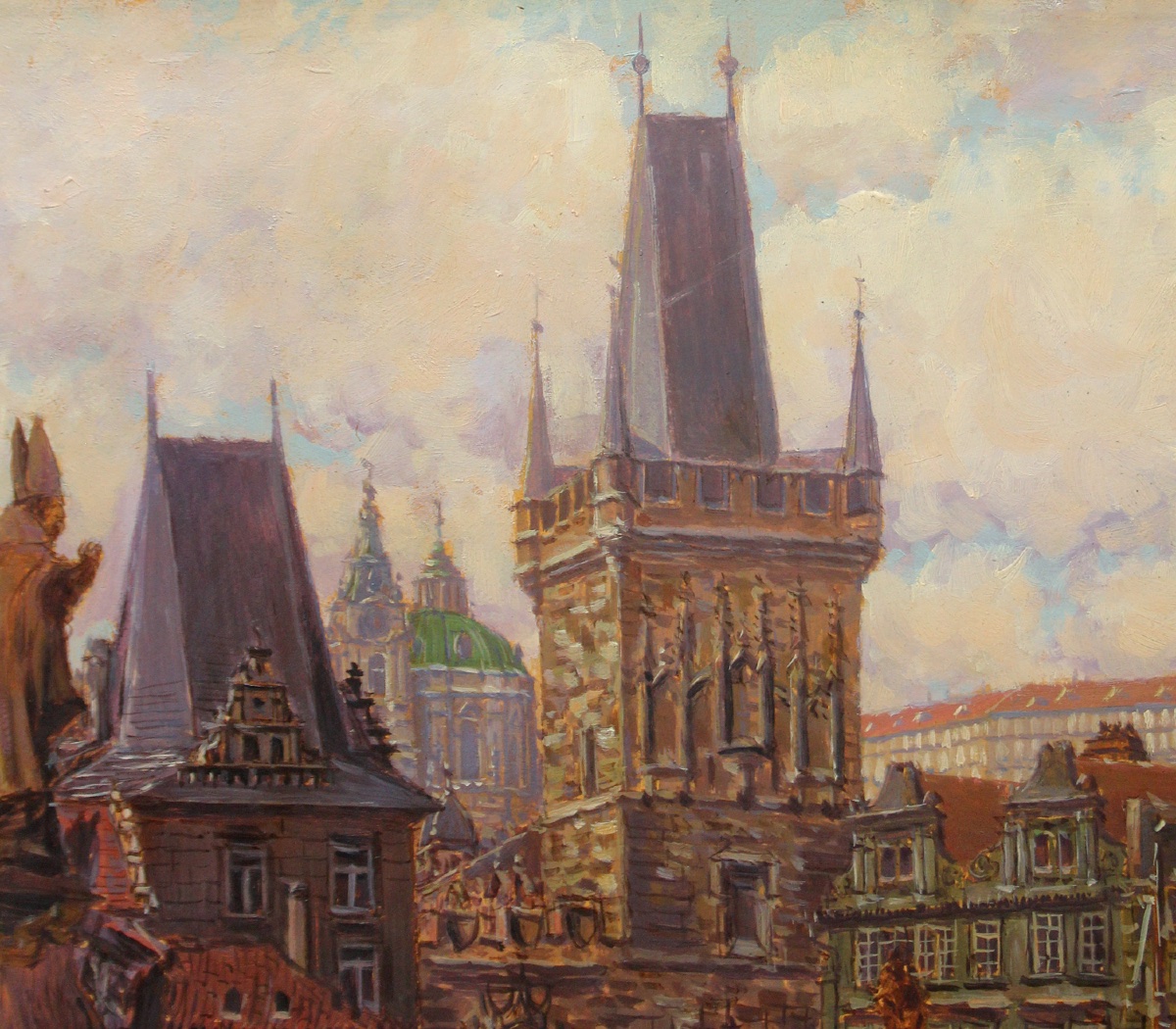 Vue du pont Charles à Prague, par Josef Vaic (artiste tchèque né en 1884)-photo-3