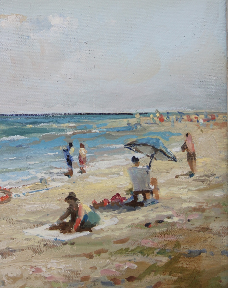 Beach Scene On The Black Sea Coast, By Zakharov (soviet Painter, 1950s–1970s)-photo-2