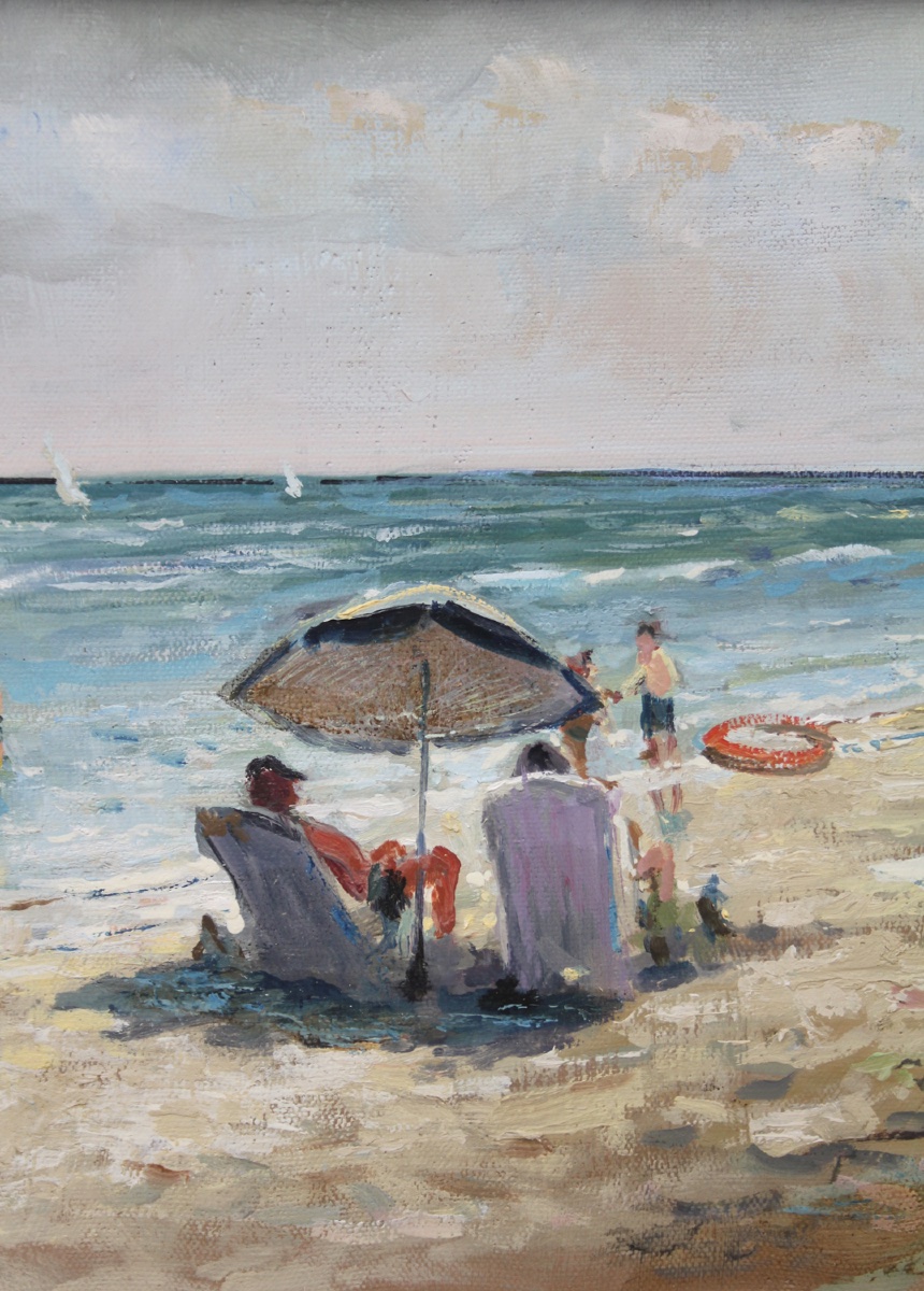 Beach Scene On The Black Sea Coast, By Zakharov (soviet Painter, 1950s–1970s)-photo-3