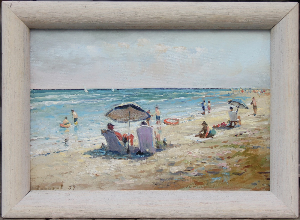 Beach Scene On The Black Sea Coast, By Zakharov (soviet Painter, 1950s–1970s)