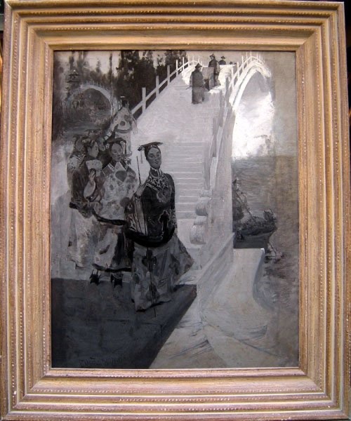 Japanese Procession In Front Of A Bridge, French, 19th/20th Century