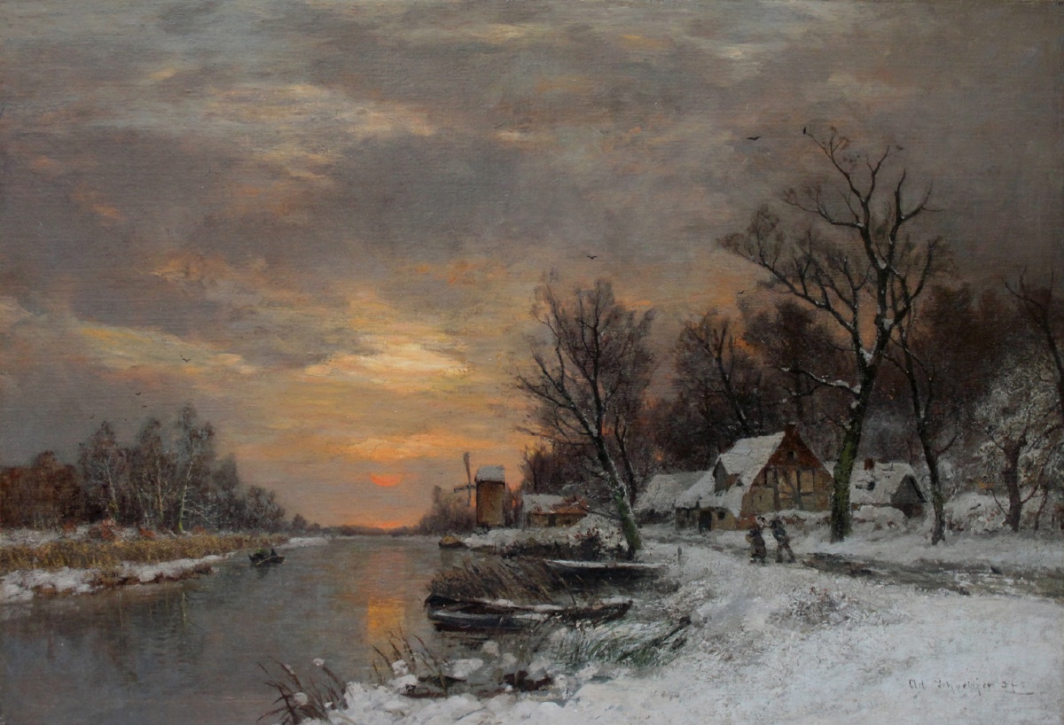 Winter Landscape At Sunset By Adolf Gustav Schweitzer (1847–1914)-photo-2