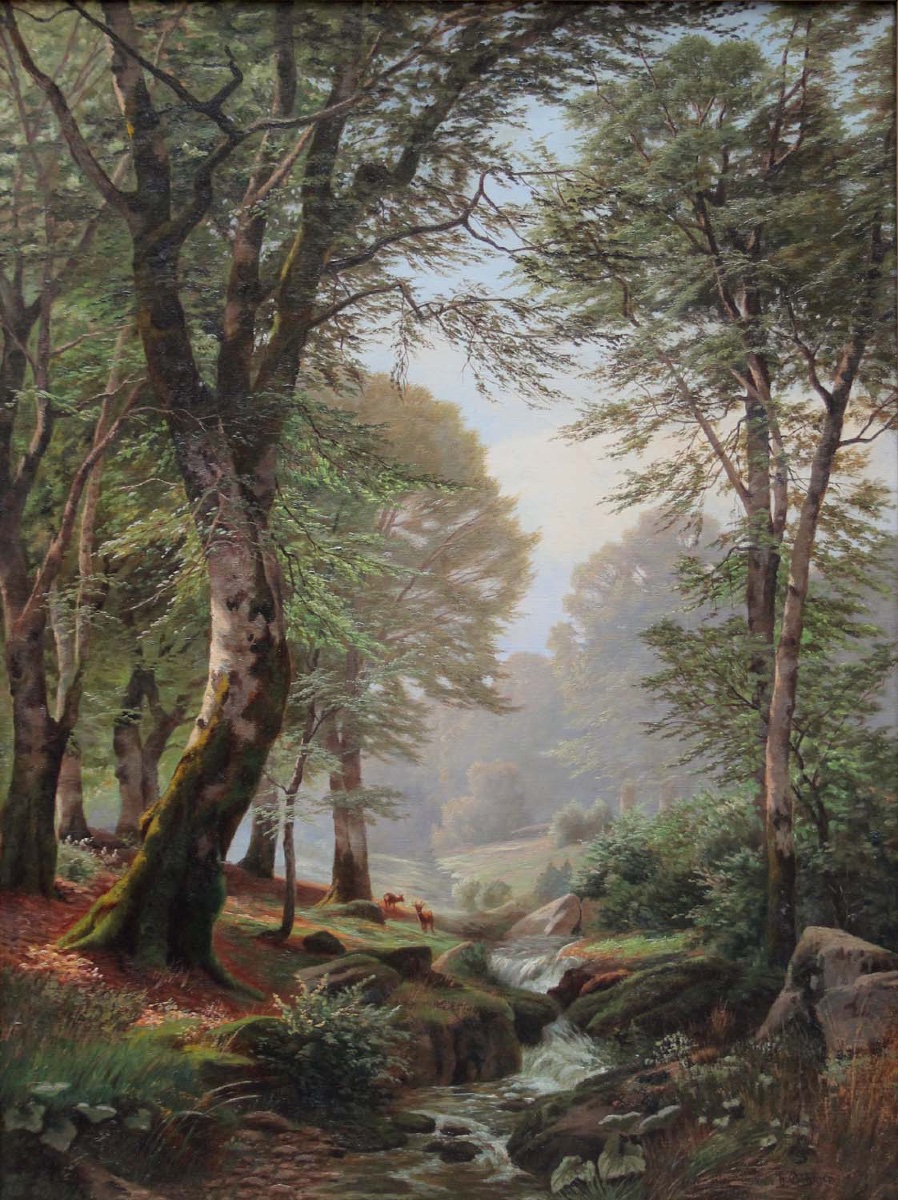 "roe Deers  By A Forest Stream" By Heinrich Boehmer (german, 1852–1930)-photo-2