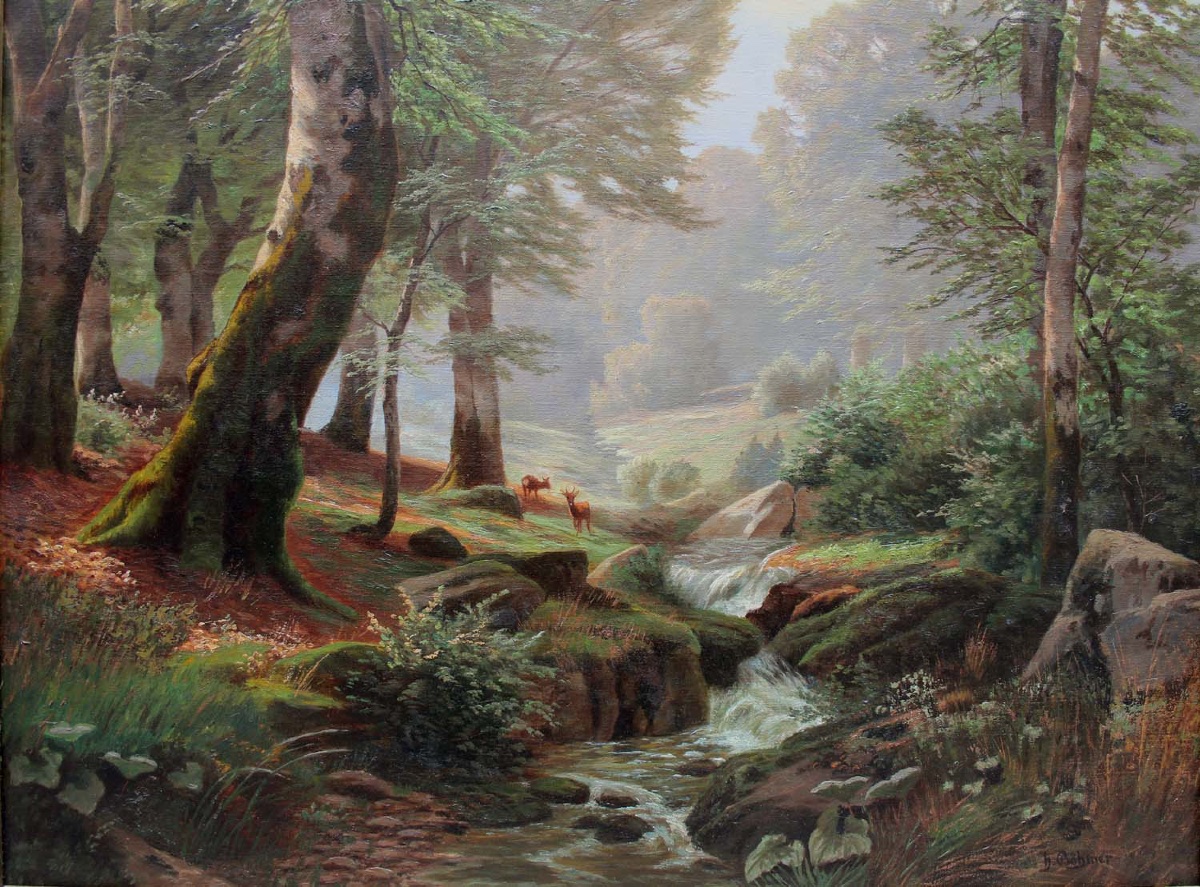 "roe Deers  By A Forest Stream" By Heinrich Boehmer (german, 1852–1930)-photo-1