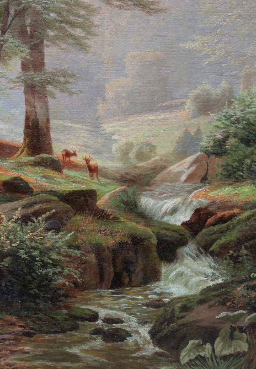 "roe Deers  By A Forest Stream" By Heinrich Boehmer (german, 1852–1930)-photo-3