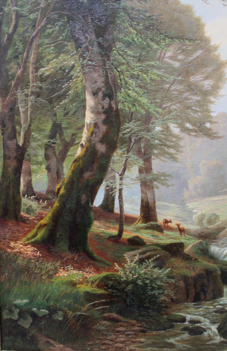 "roe Deers  By A Forest Stream" By Heinrich Boehmer (german, 1852–1930)-photo-4