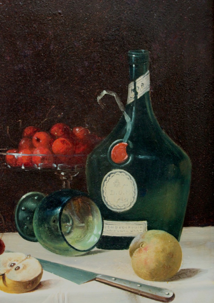 Josef Mansfeld (austrian, Born In 1819) Still Life With A Cherry, An Apple, And A Bottle Of Wine-photo-3