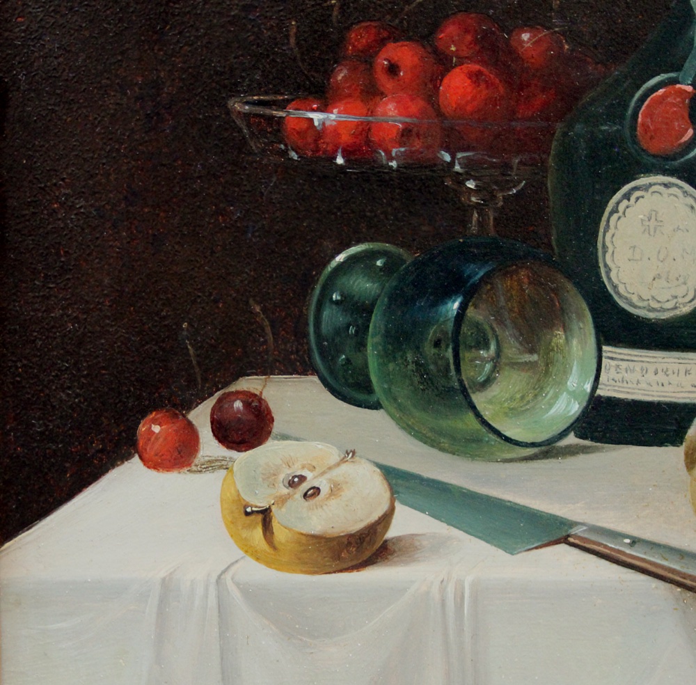 Josef Mansfeld (austrian, Born In 1819) Still Life With A Cherry, An Apple, And A Bottle Of Wine-photo-4