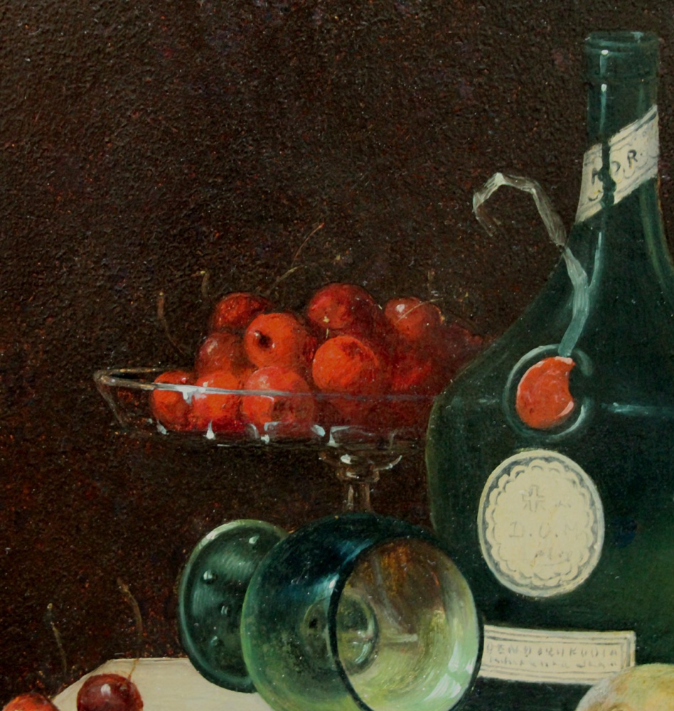 Josef Mansfeld (austrian, Born In 1819) Still Life With A Cherry, An Apple, And A Bottle Of Wine-photo-1