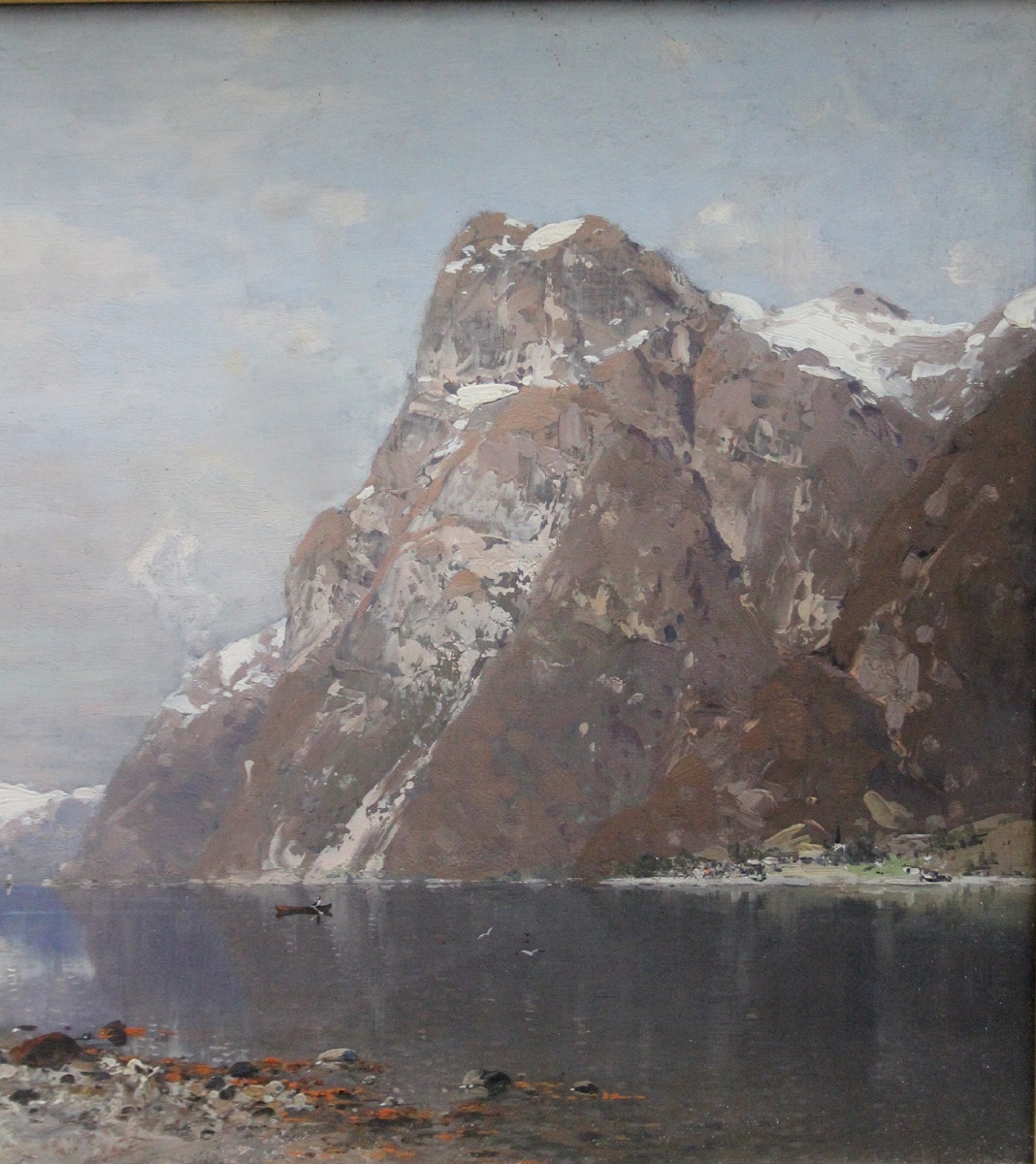 Paysage de fjord norvégien par Georg Anton Rasmussen (Allemand, 1842 - 1914)-photo-4
