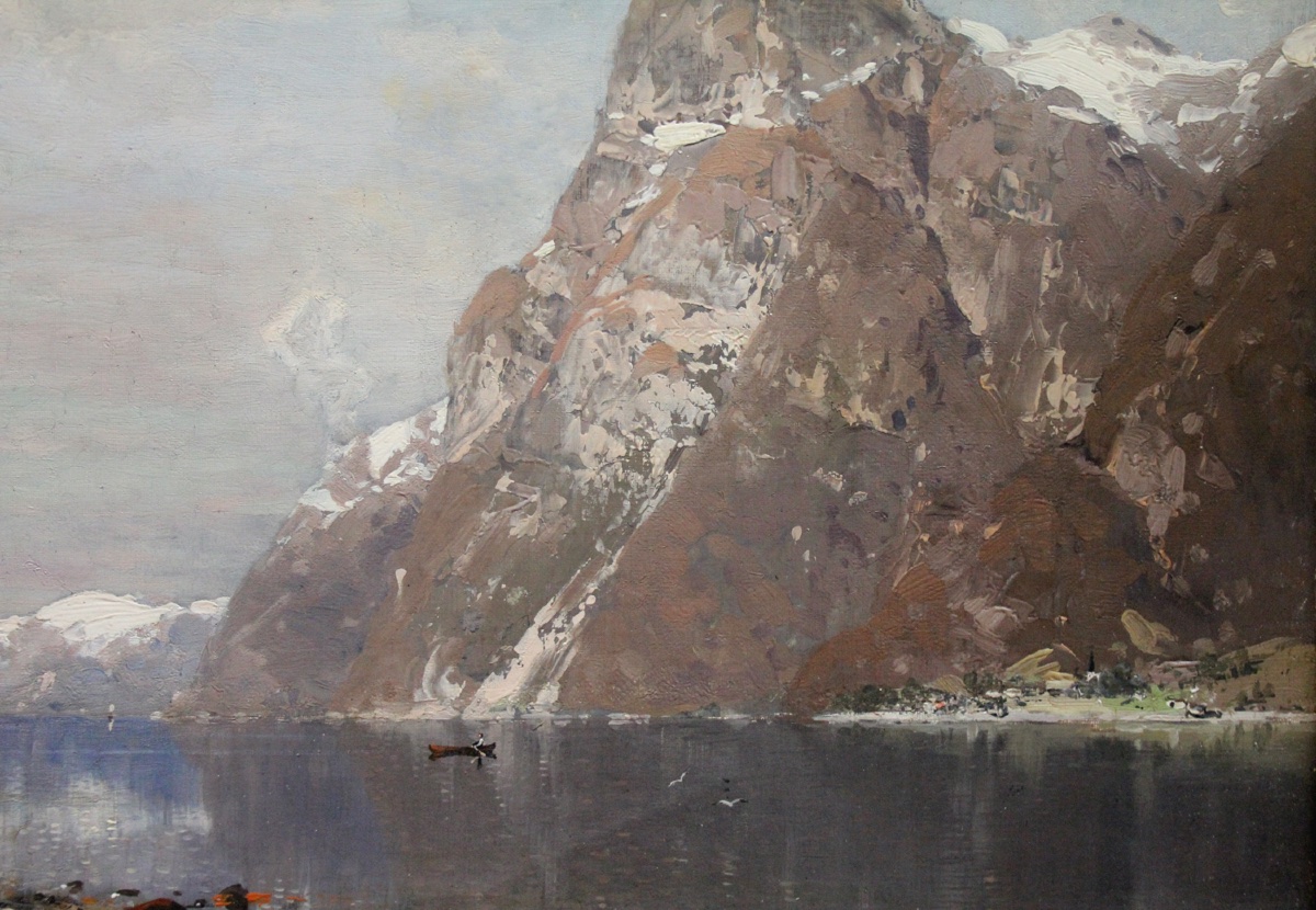Paysage de fjord norvégien par Georg Anton Rasmussen (Allemand, 1842 - 1914)-photo-1