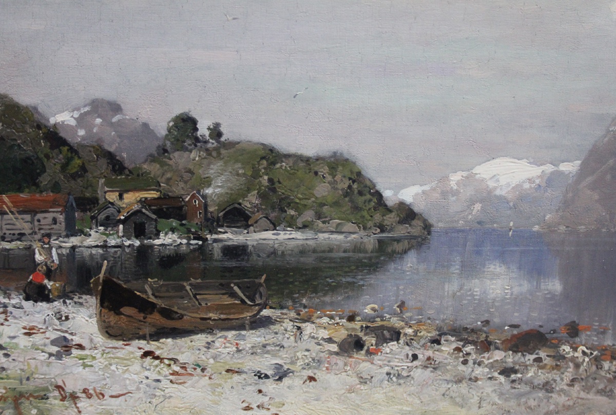 Paysage de fjord norvégien par Georg Anton Rasmussen (Allemand, 1842 - 1914)-photo-4