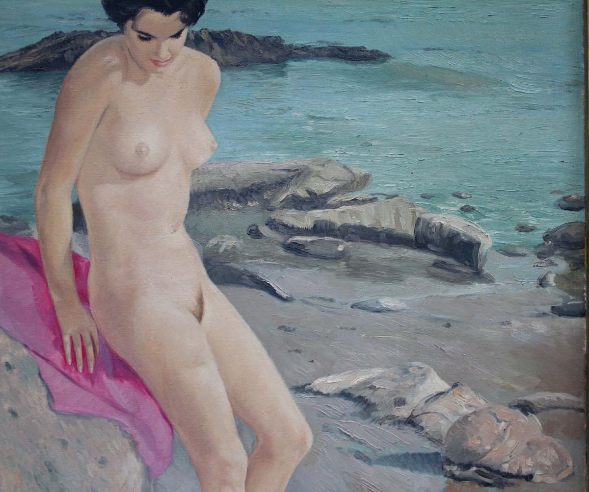 "nude On The Beach" By Karl Pressinger (german, Active 1920–1940)-photo-2