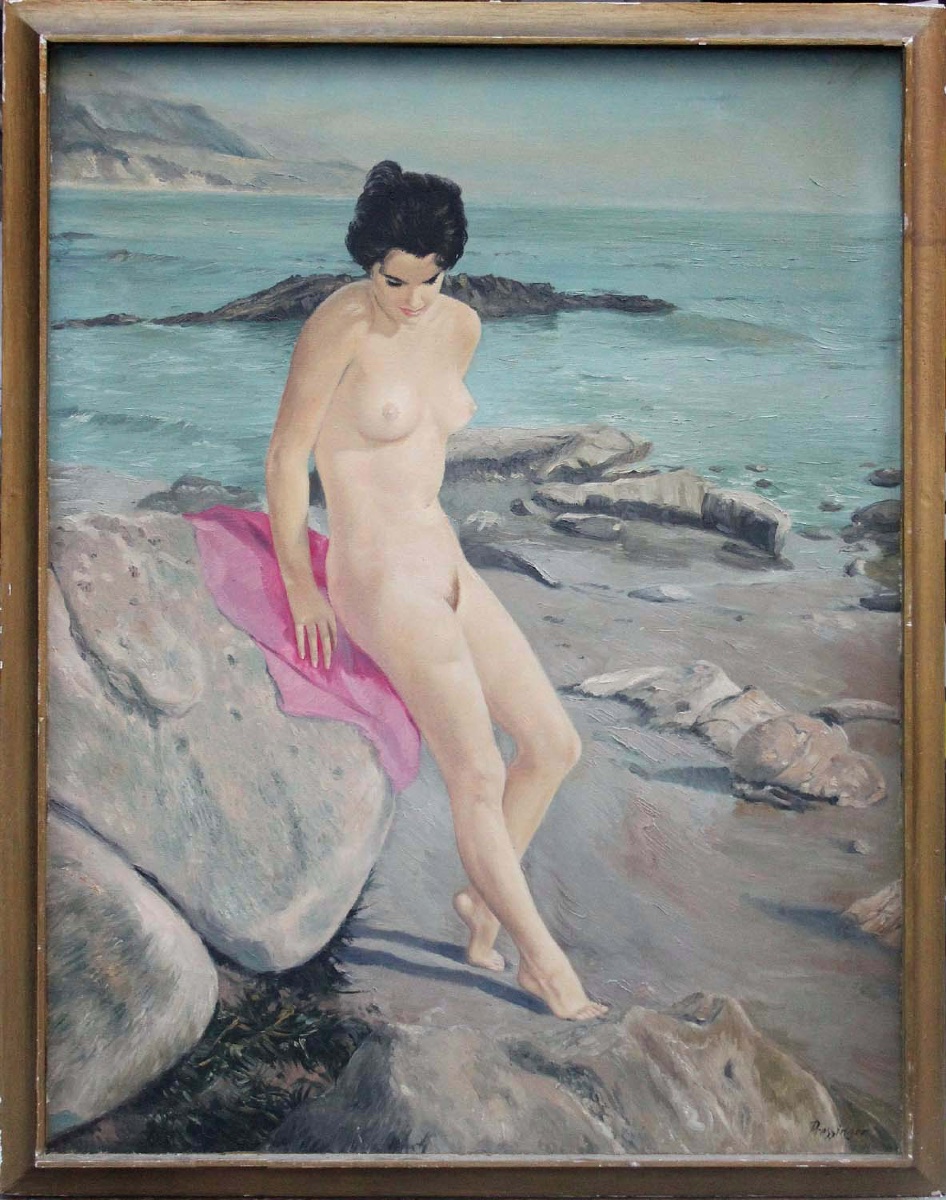 "nude On The Beach" By Karl Pressinger (german, Active 1920–1940)
