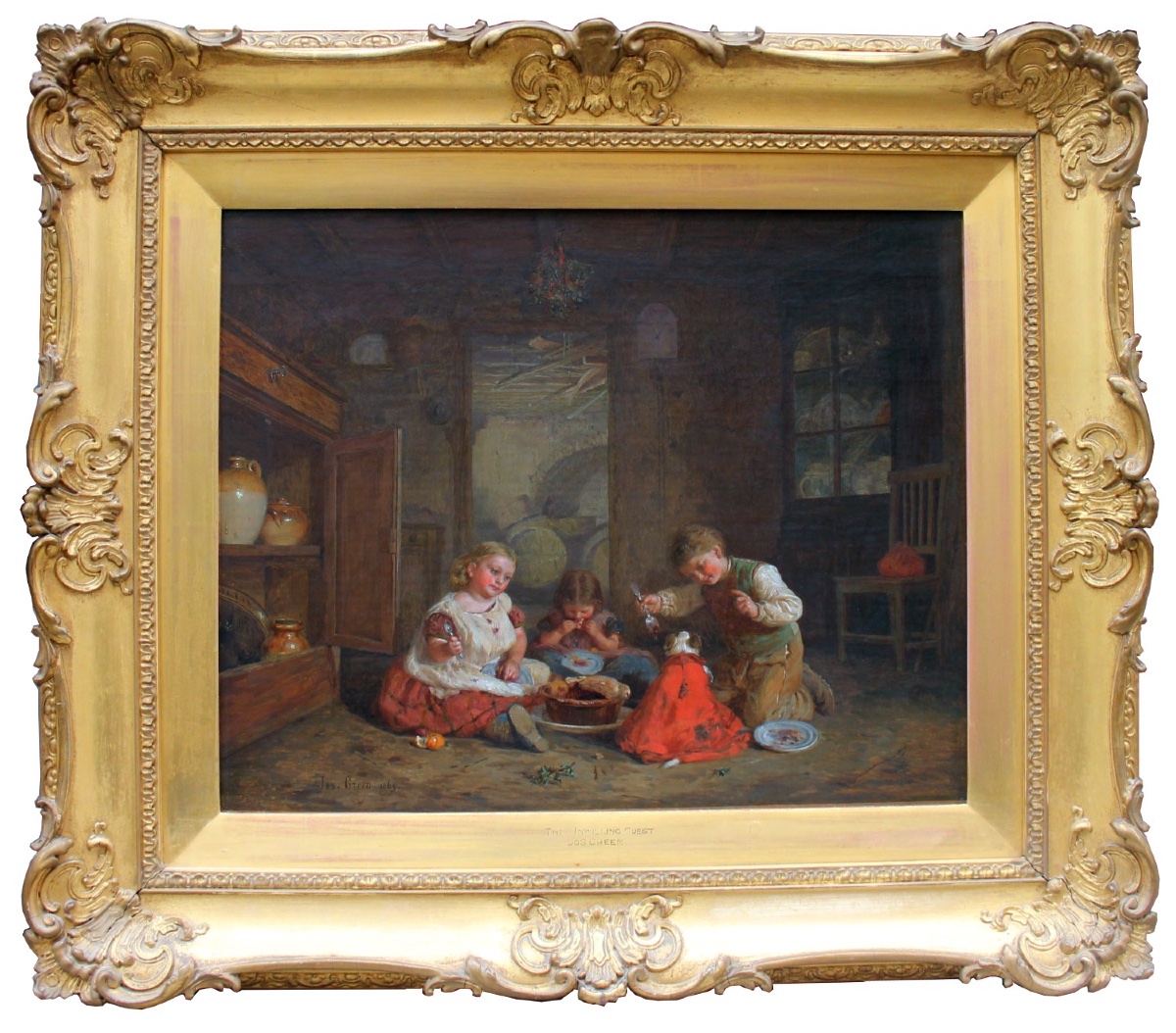 Repas avec le chien favori, par Joshua Green (anglais, actif à Londres entre 1862 et 1868)