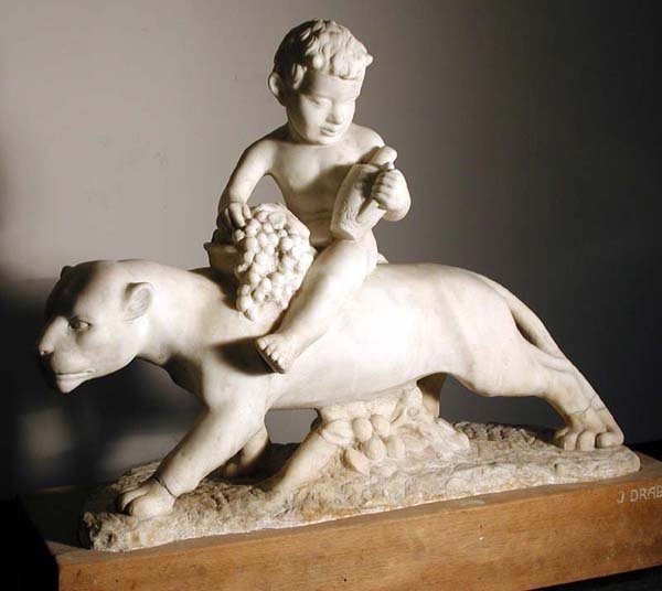 Young Bacchus On A Panther By Jan Drabek (czech, Born 1900), Marble Sculpture