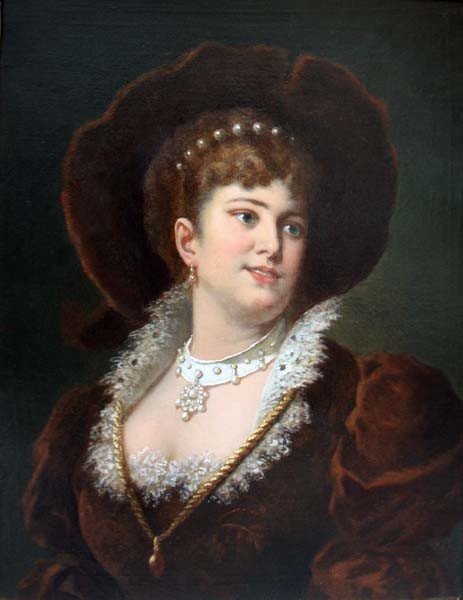 Portrait d'Une Dame En Vêtements De La Renaissance Par Anton Ebert ( Autrichien 1845-1896)-photo-2