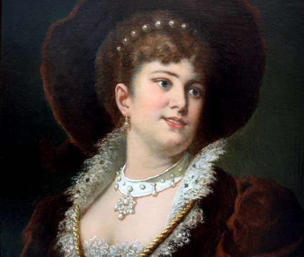 Portrait d'Une Dame En Vêtements De La Renaissance Par Anton Ebert ( Autrichien 1845-1896)-photo-4