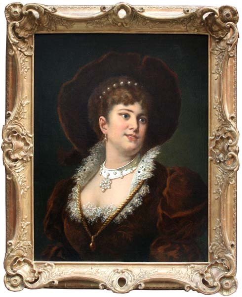 Portrait d'Une Dame En Vêtements De La Renaissance Par Anton Ebert ( Autrichien 1845-1896)