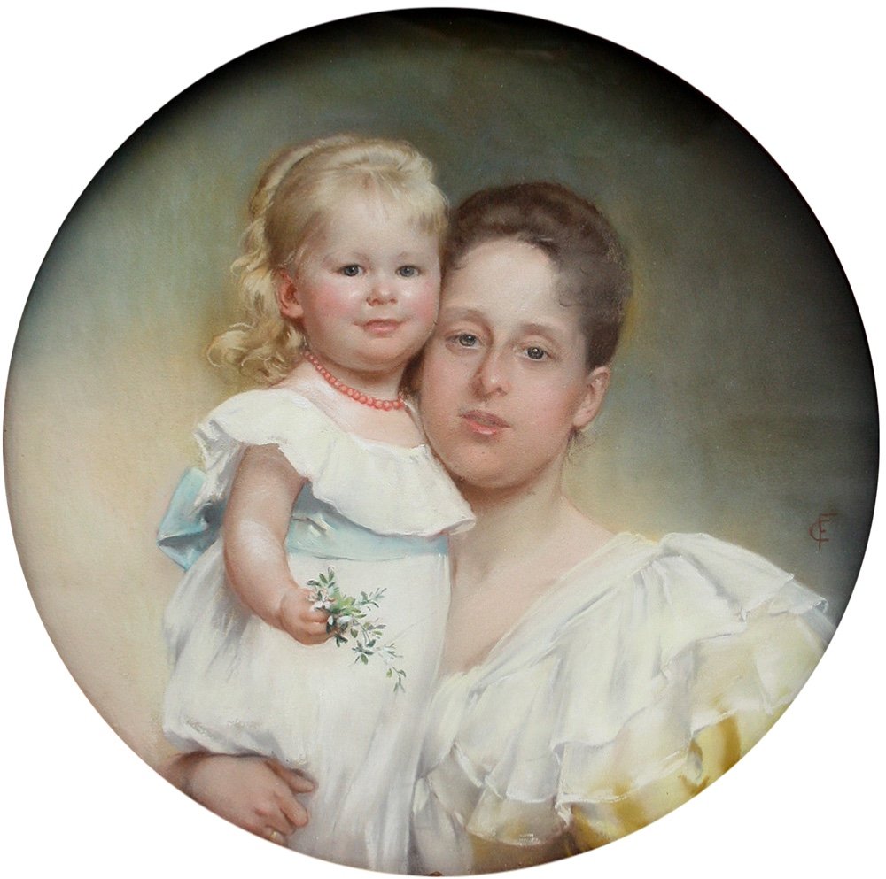 Portrait De Mère Et Fille Par Carl Fröschl (autrichien 1848 - 1934-photo-2
