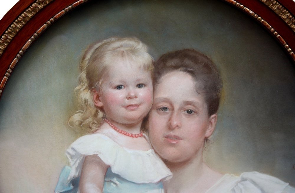Portrait De Mère Et Fille Par Carl Fröschl (autrichien 1848 - 1934-photo-3