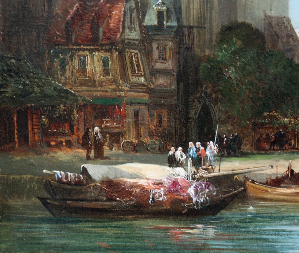 Street Scene In The Front Of A Cathedral (old Rouen?)  By Alexandre Defaux (french, 1826-1900)-photo-3