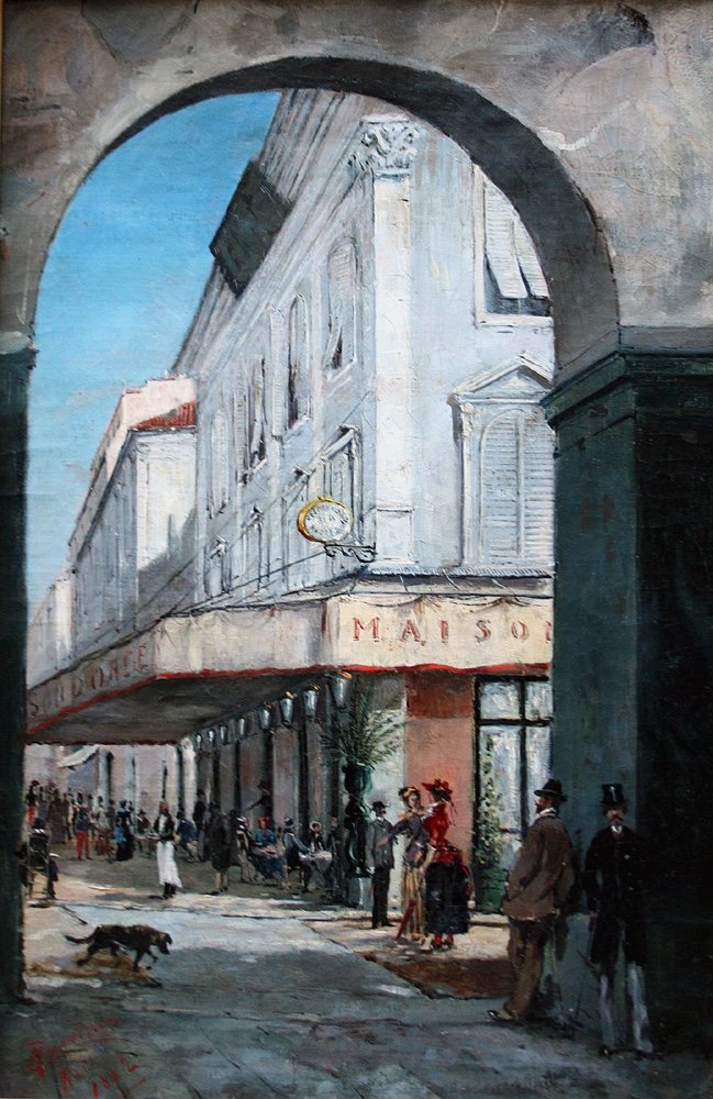 "Scène de rue devant le restaurant La Maison Dorée à Nice" par Edward Louis Anthony Parrini 