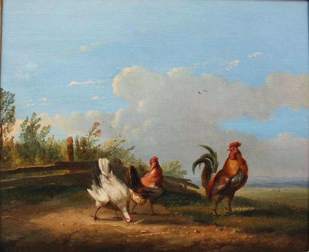 Frans Van Severdonck (belgian, 1809-1889) Rooster And Hens-photo-2