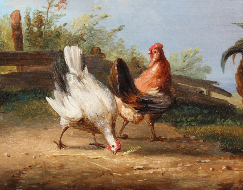 Frans Van Severdonck (belgian, 1809-1889) Rooster And Hens-photo-2