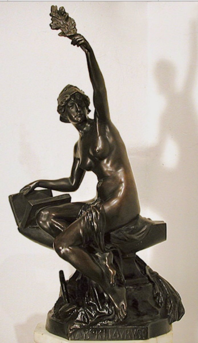 Allégorie du Travail, sculpture en bronze de Ferdinand Luegerth (autrichien 1885-1915)-photo-2